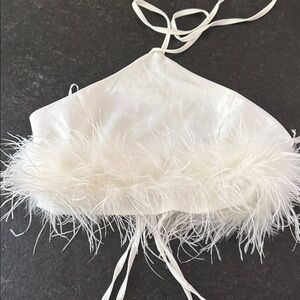 SHEIN White Feather Trim Crop Top